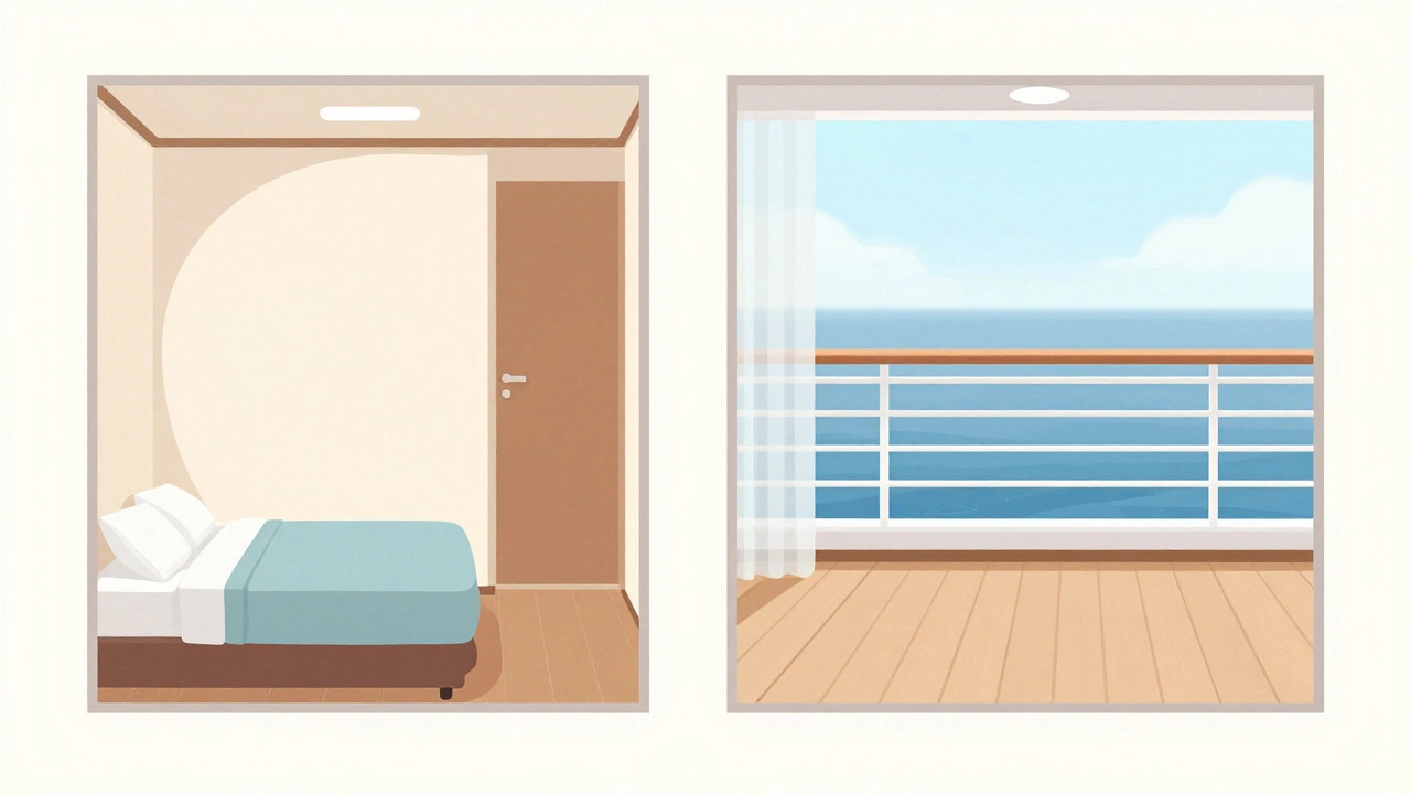 Сравнение двух типов кабинетов на круизном судне: внутренний и с балконом.
