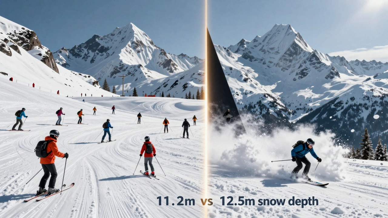 Два противоположных стиля катания: Уистлер с семьей и Блэккомб с экстремальным спуском, разделенные глубиной снега.