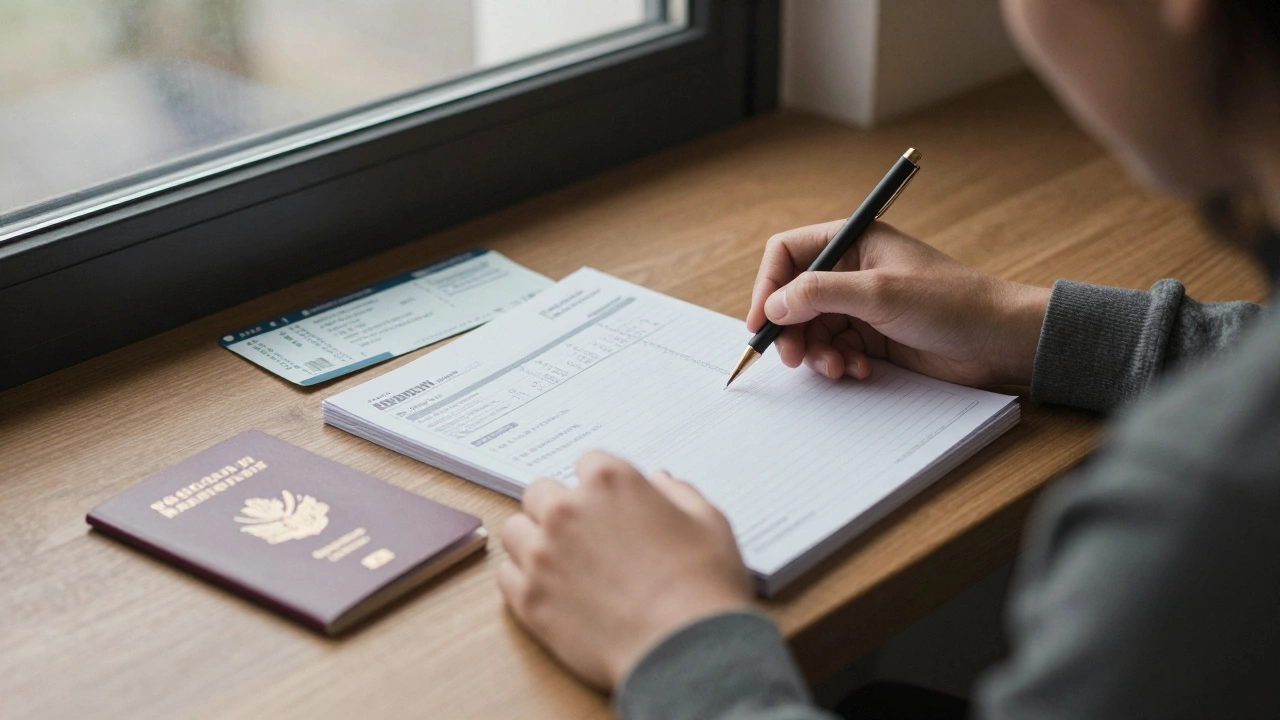 Путешественник изучает маршрут и документы за столом при дневном свете.