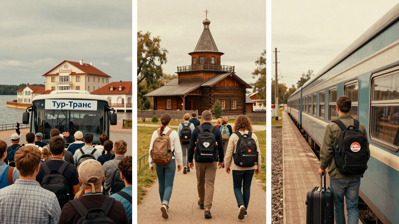 Три типа путешествий: автобус в Сочи, экскурсия в Суздале и поезд в Кострому.