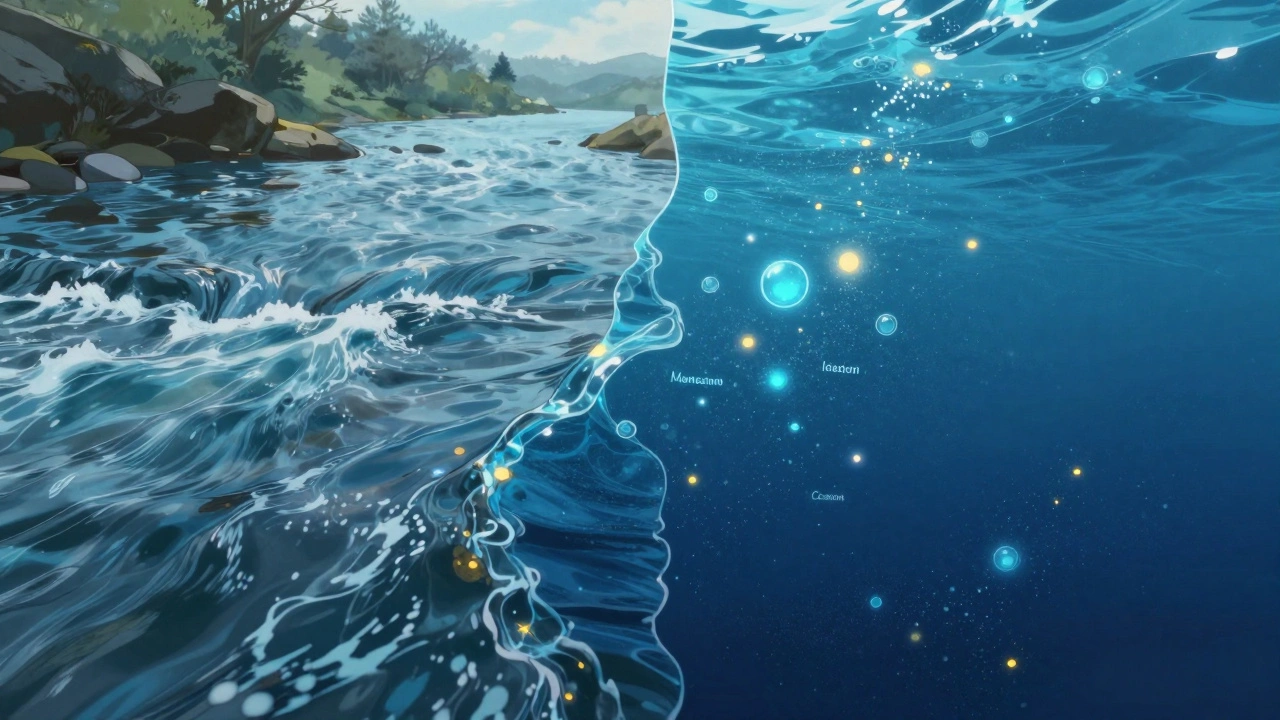 Иллюстрация сравнения пресной и минеральной морской воды